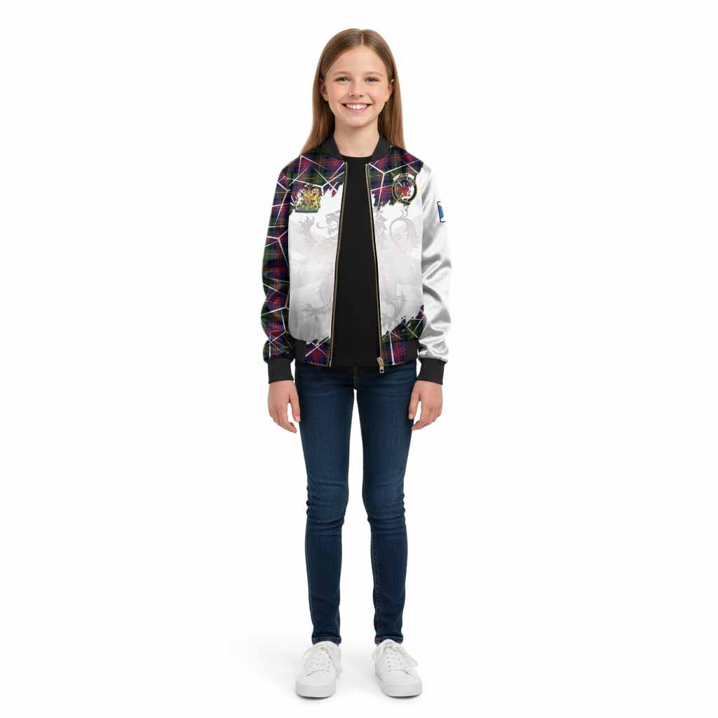 Logan Tartan Kid Bomber Jacket with Family Crest and Lion Rampant Grunge Style