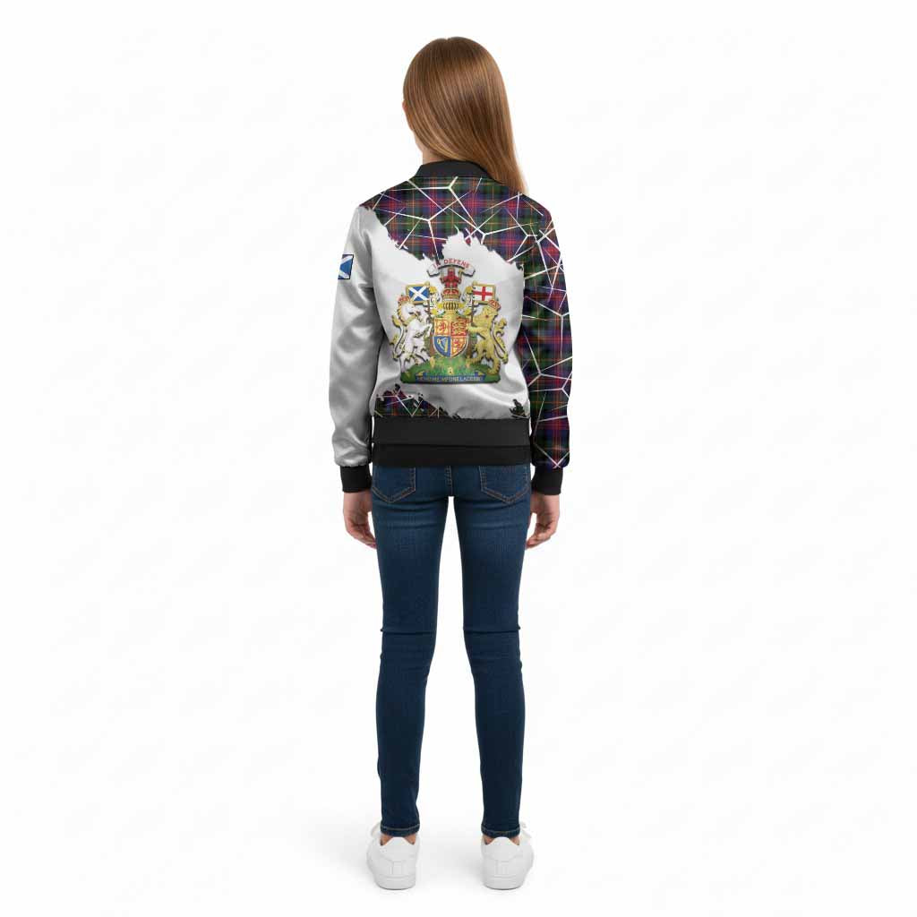 Logan Tartan Kid Bomber Jacket with Family Crest and Lion Rampant Grunge Style