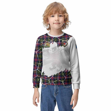 Logan Tartan Kid Knitted Sweatshirt with Family Crest and Lion Rampant Grunge Style