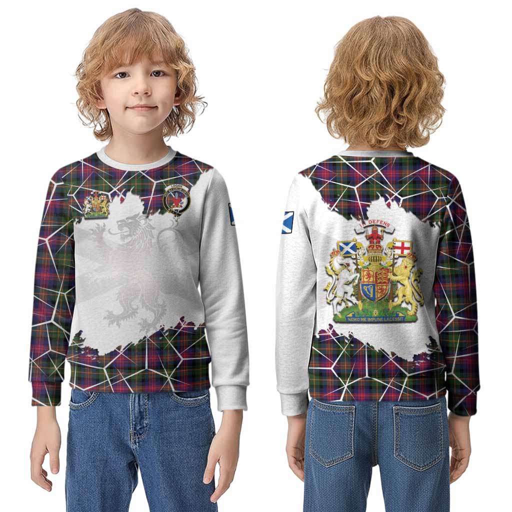 Logan Tartan Kid Knitted Sweatshirt with Family Crest and Lion Rampant Grunge Style