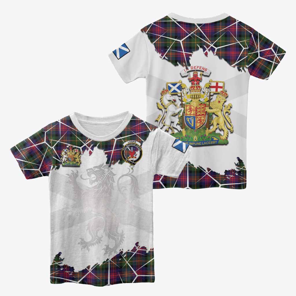 Logan Tartan Kid T-shirt with Family Crest and Lion Rampant Grunge Style