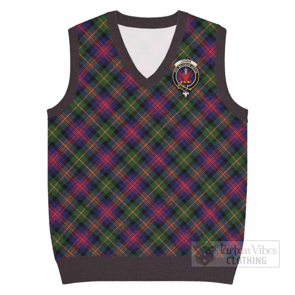 Logan Tartan Knitted V-Neck Vest with Family Crest Cross Style