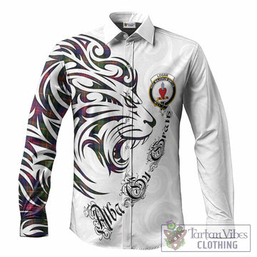 Logan Tartan Lion Roar Long Sleeve Button Shirts Alba Gu Brath with Celtic Motifs