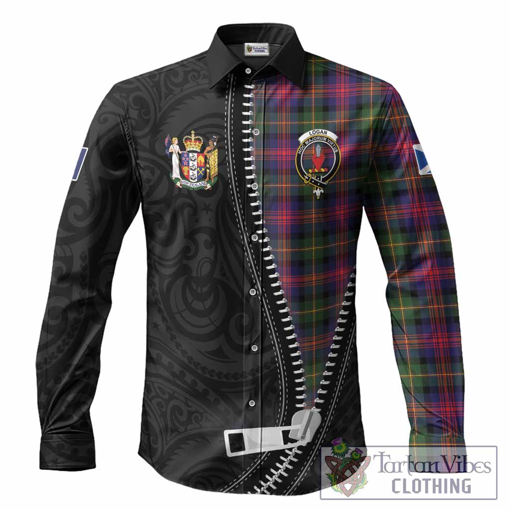 Logan Tartan Long Sleeve Button Shirts New Zealand Pattern Unique Zipper Stylized