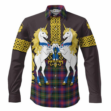 Logan Tartan Long Sleeve Button Shirts Unicorn Celtic Knot And Thistle Emblem