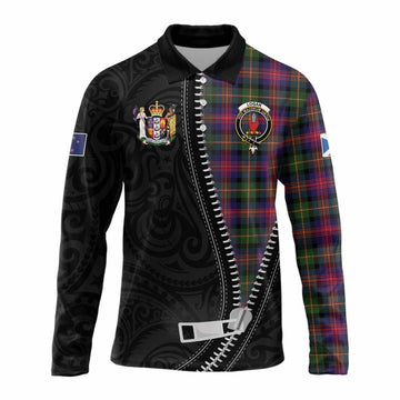 Logan Tartan Long Sleeve Polo Shirt New Zealand Pattern Unique Zipper Stylized