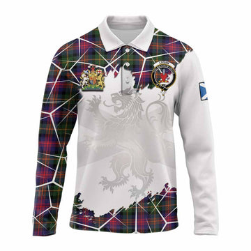 Logan Tartan Long Sleeve Polo Shirt with Family Crest and Lion Rampant Grunge Style