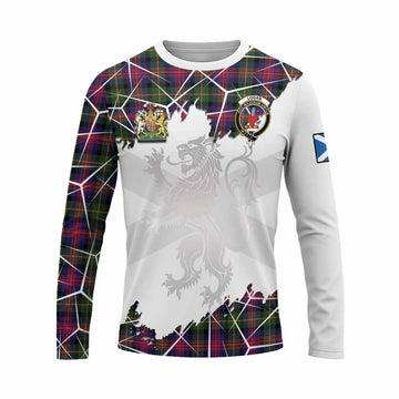 Logan Tartan Long Sleeve T-Shirt with Family Crest and Lion Rampant Grunge Style
