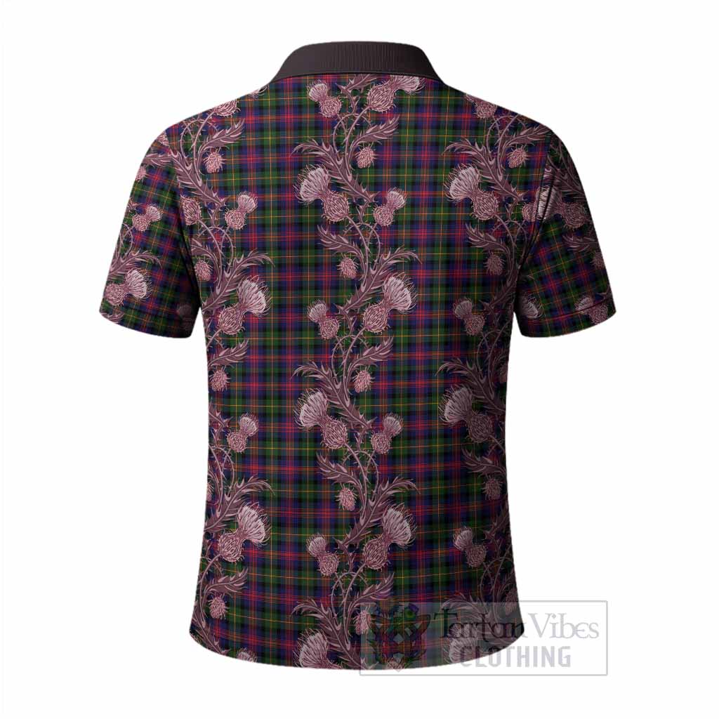 Logan Tartan Polo Shirt Seamless Scottish Thistle Flowers