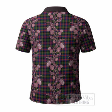 Logan Tartan Polo Shirt Seamless Scottish Thistle Flowers