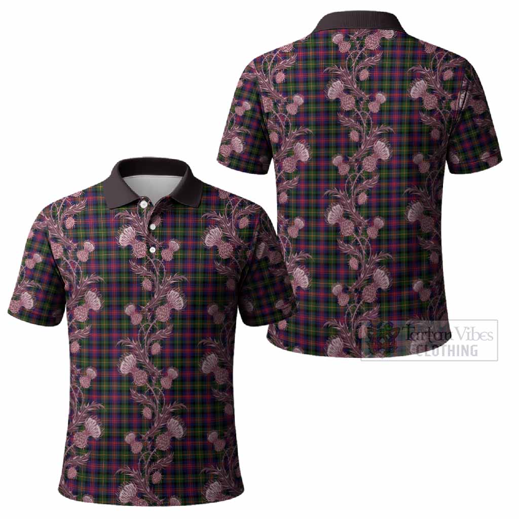 Logan Tartan Polo Shirt Seamless Scottish Thistle Flowers