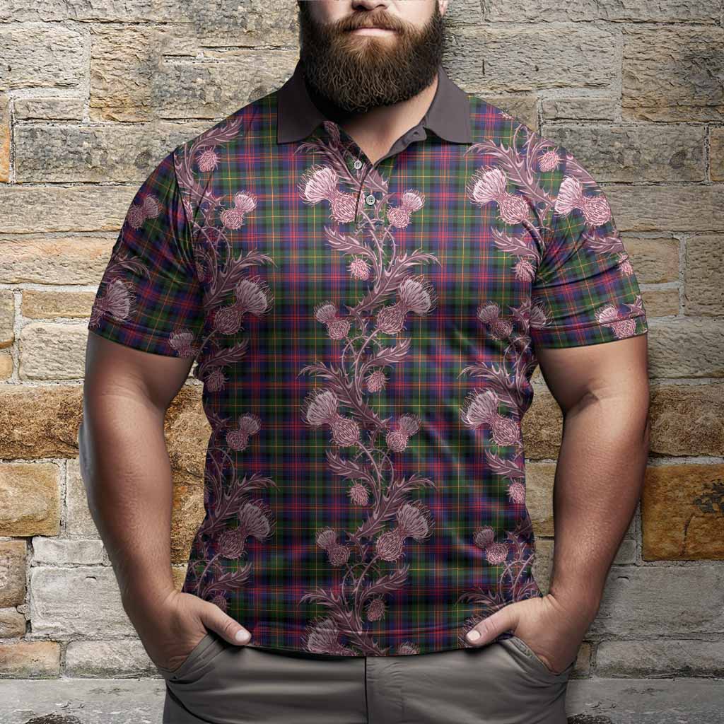 Logan Tartan Polo Shirt Seamless Scottish Thistle Flowers