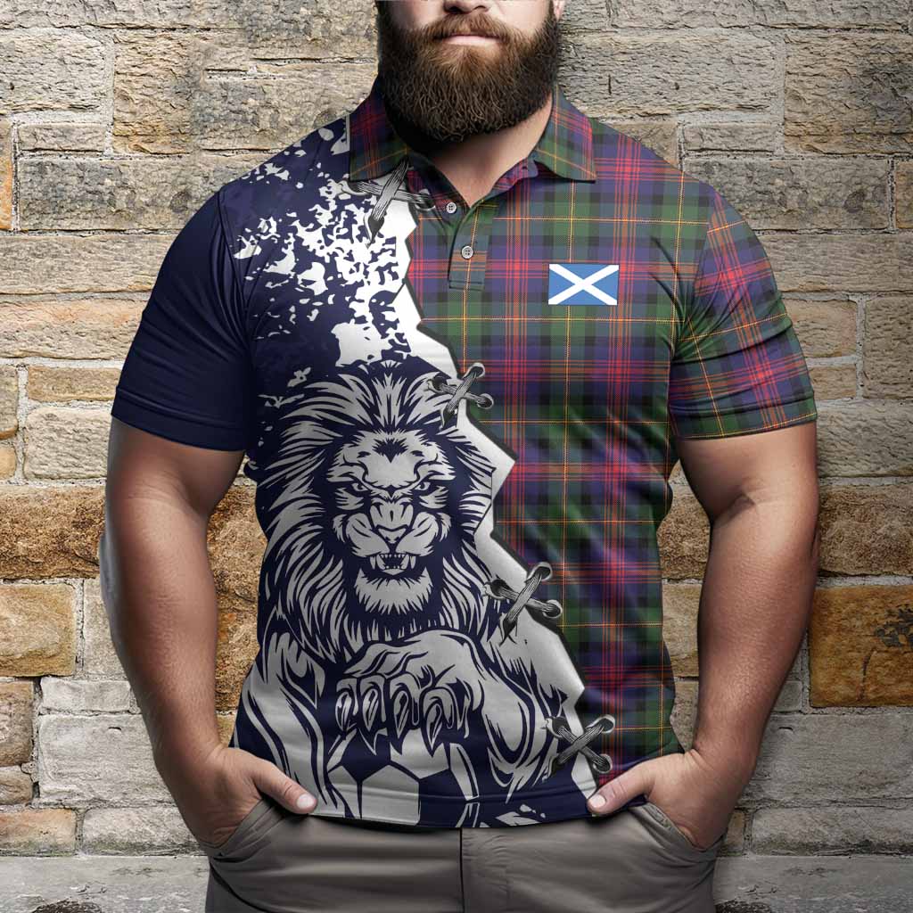 Logan Tartan Scottish Polo Shirt Angry Lion With Soccer Ball Style
