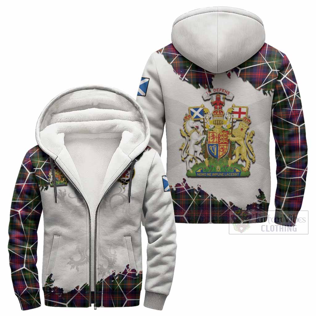 Logan Tartan Sherpa Hoodie with Family Crest and Lion Rampant Grunge Style