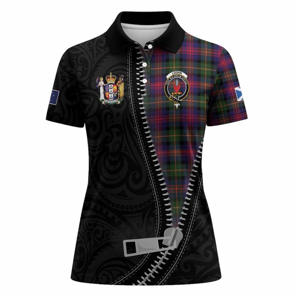 Logan Tartan Women Polo Shirt New Zealand Pattern Unique Zipper Stylized