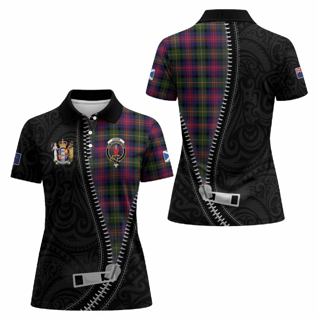 Logan Tartan Women Polo Shirt New Zealand Pattern Unique Zipper Stylized