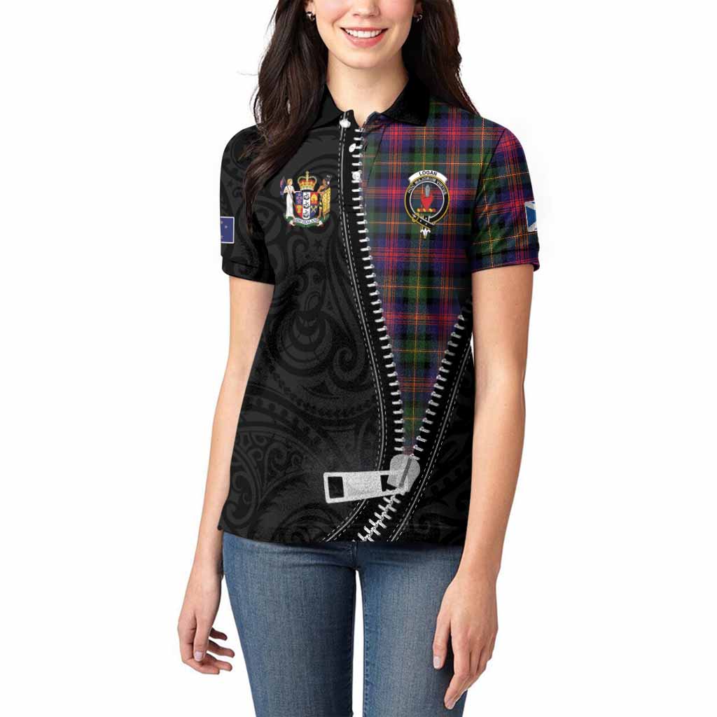 Logan Tartan Women Polo Shirt New Zealand Pattern Unique Zipper Stylized