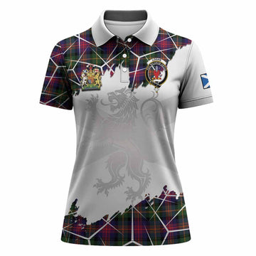 Logan Tartan Women Polo Shirt with Family Crest and Lion Rampant Grunge Style