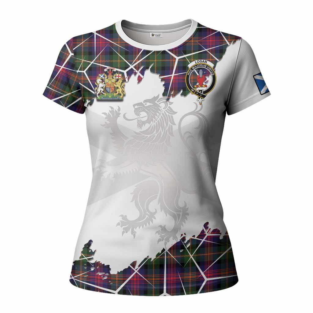 Logan Tartan Women T shirt with Family Crest and Lion Rampant Grunge Style