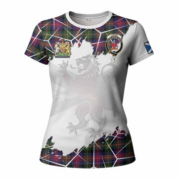 Logan Tartan Women T shirt with Family Crest and Lion Rampant Grunge Style