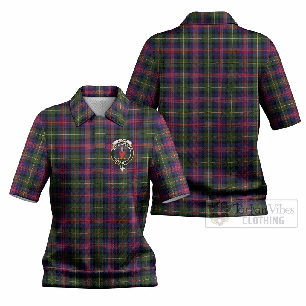 Logan Tartan Women’s Polo Sweater Top with Family Crest