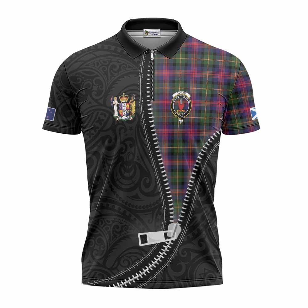 Logan Tartan Zipper Polo Shirt New Zealand Pattern Unique Zipper Stylized