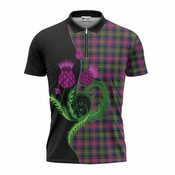Logan Tartan Zipper Polo Shirt Traditional Scottish Thistle