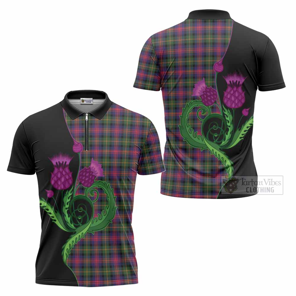 Logan Tartan Zipper Polo Shirt Traditional Scottish Thistle