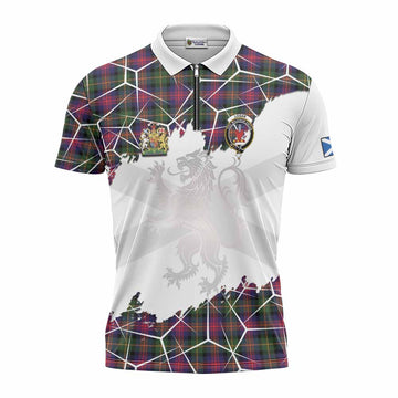 Logan Tartan Zipper Polo Shirt with Family Crest and Lion Rampant Grunge Style