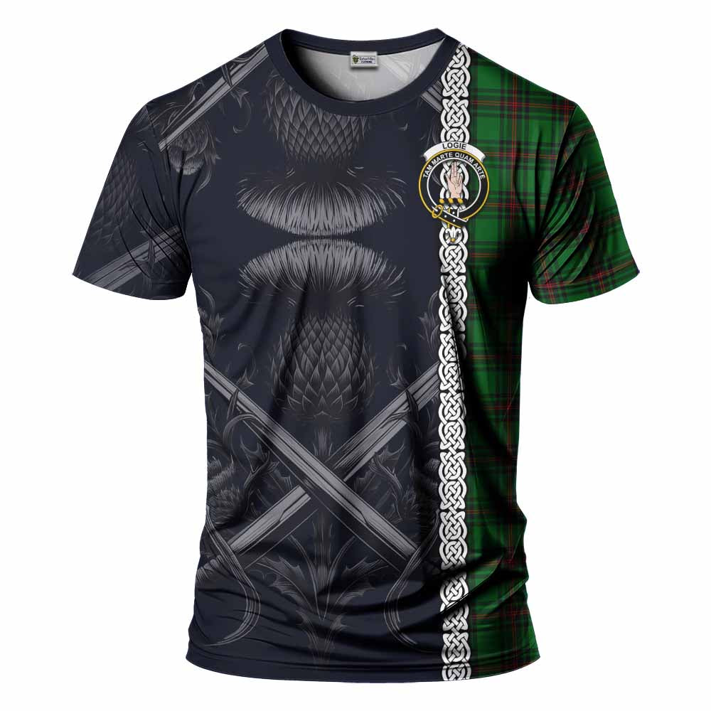Logie Tartan T-Shirt with Family Crest Cross Sword Thistle Celtic Vibes Kid's Shirt - Tartan Vibes Clothing