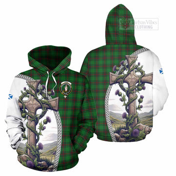Logie Tartan Hoodie with Family Crest and St. Andrew's Cross Accented by Thistle Vines Zip Hoodie - Tartan Vibes Clothing