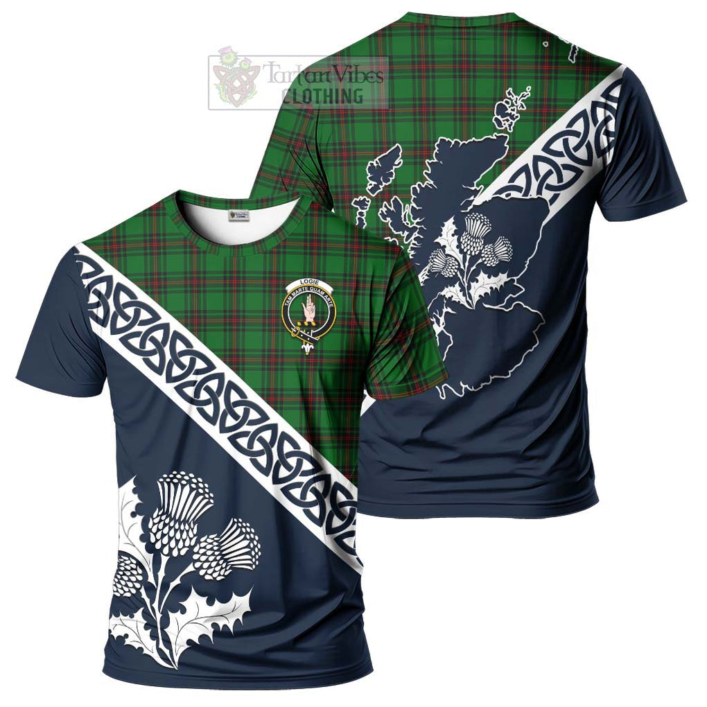 Logie Tartan T-Shirt Featuring Thistle and Scotland Map Kid's Shirt - Tartanvibesclothing Store