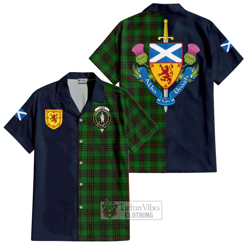 Logie Tartan Hawaiian Shirt Alba with Scottish Lion Royal Arm Half Style Kid - Tartan Vibes Clothing