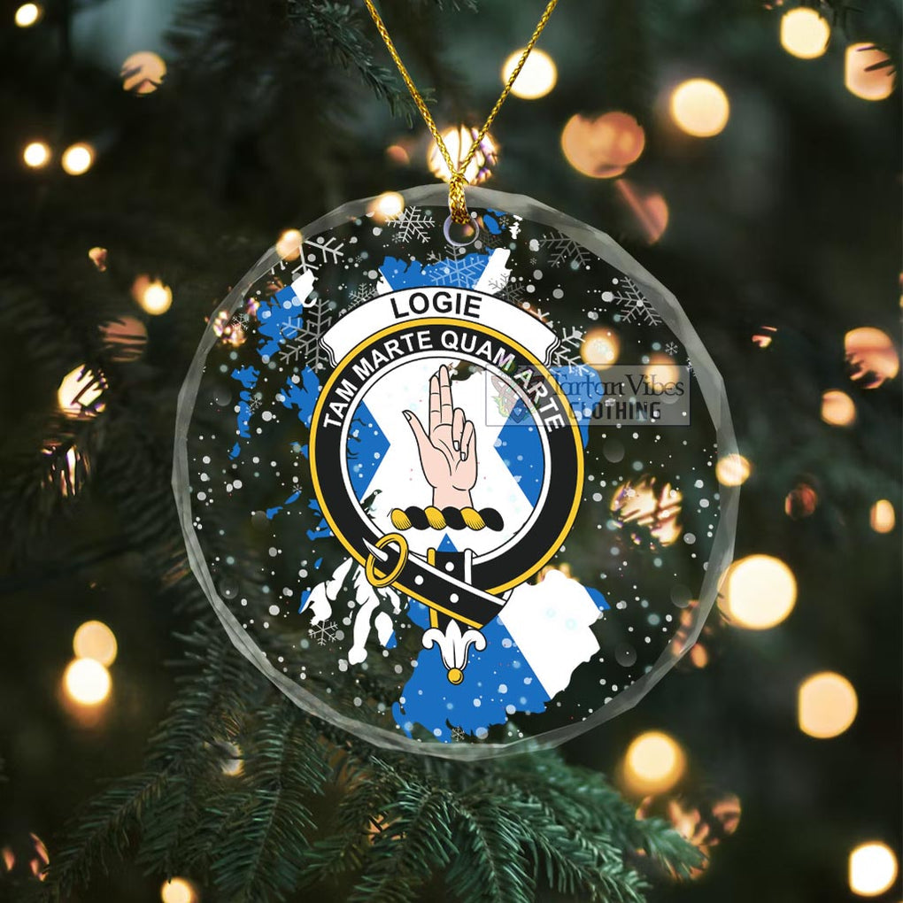 Logie Clan Crest Christmas Glass Ornament with Scotland Map Transparent Glass Circle - 2D-tartanvibesclothing