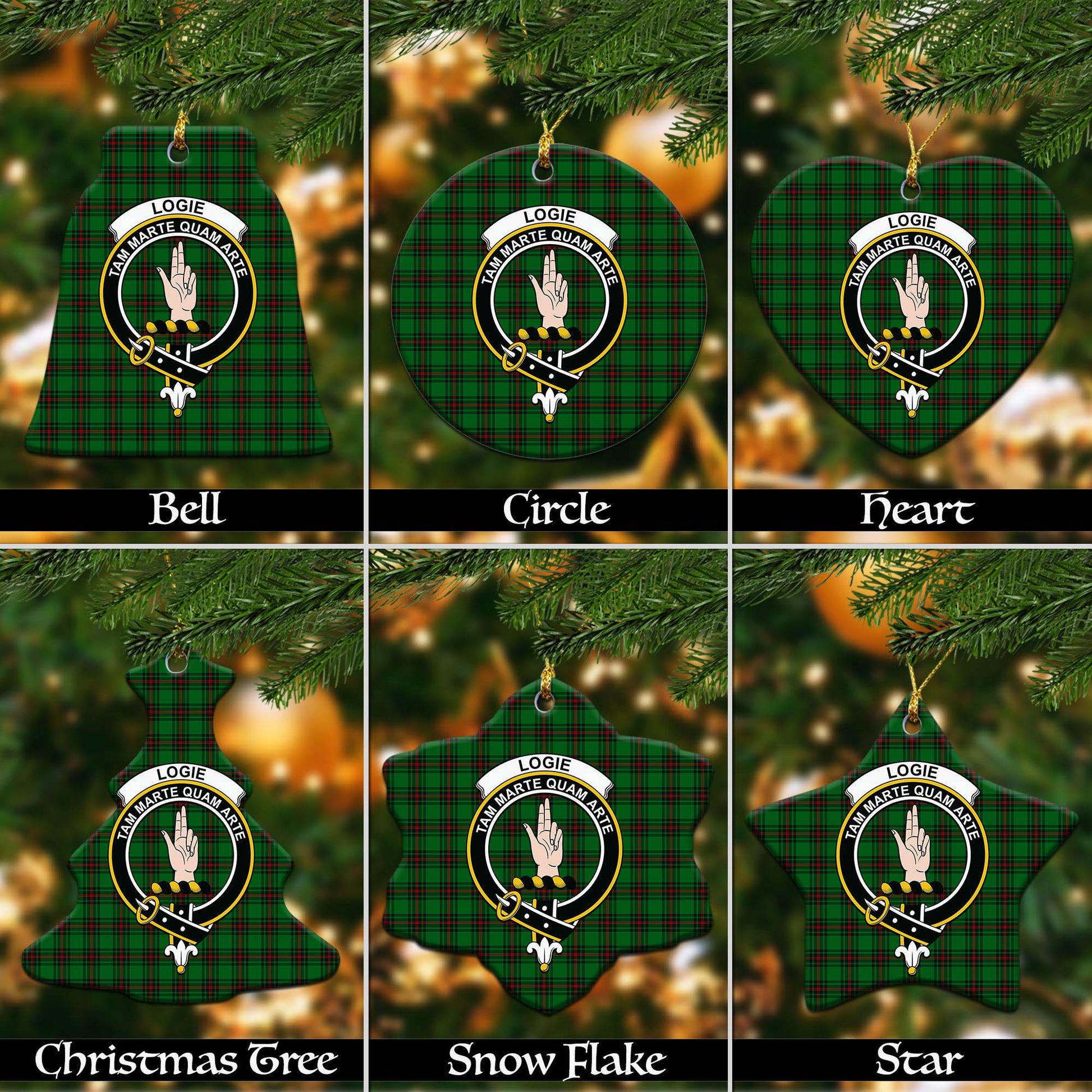 Logie Tartan Christmas Ceramic Ornaments with Family Crest Ceramic - Tartan Vibes Clothing