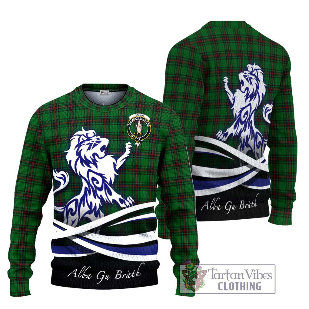 Logie Tartan Ugly Sweater with Alba Gu Brath Regal Lion Emblem Unisex - Tartan Vibes Clothing