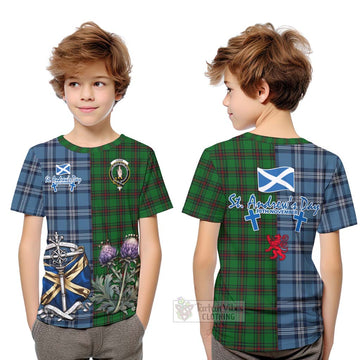 Logie Tartan Kid T-Shirt Happy St. Andrew's Day Half Tartan Style Youth XL Size14 - Tartan Vibes Clothing