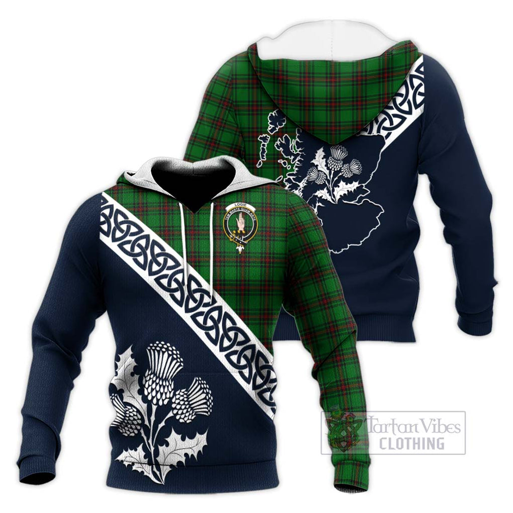 Logie Tartan Knitted Hoodie Featuring Thistle and Scotland Map Unisex Knitted Pullover Hoodie - Tartan Vibes Clothing
