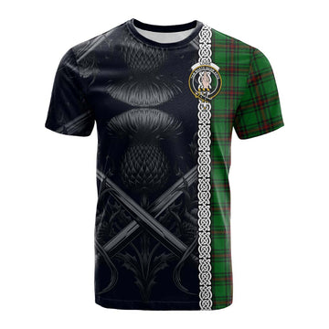Tartan Vibes Clothing Logie Tartan Cotton T-shirt with Family Crest Cross Sword Thistle Celtic Vibes