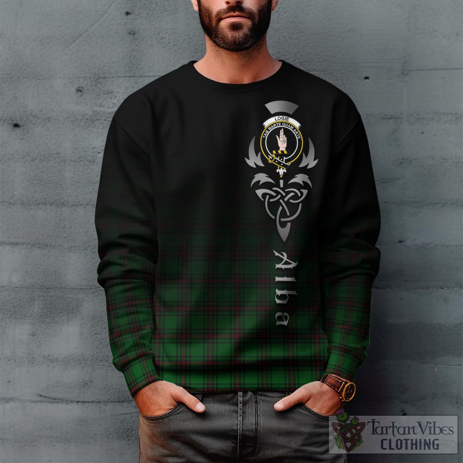 Logie Tartan Sweatshirt Featuring Alba Gu Brath Family Crest Celtic Inspired Unisex - Tartan Vibes Clothing