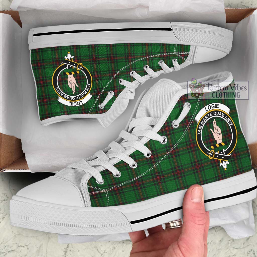 Logie Tartan High Top Shoes with Family Crest Kid High Top - White Sole - Tartan Vibes Clothing