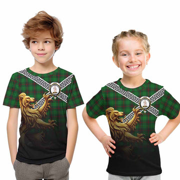 Logie Crest Tartan Kid T-Shirt with Golden Lion Emblem Celtic Style Youth XL Size14 - Tartan Vibes Clothing