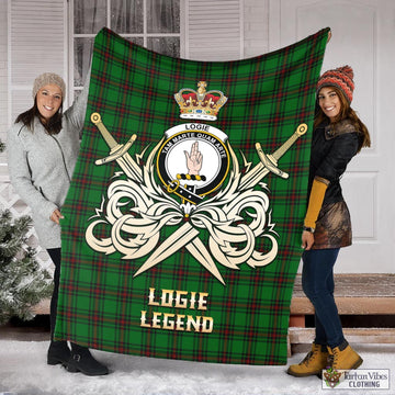Logie Tartan Blanket with Clan Crest and the Golden Sword of Courageous Legacy