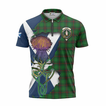 Logie Tartan Family Crest Zipper Polo Shirt Scottish Thistle Celtic Inspired Unisex - Tartan Vibes Clothing