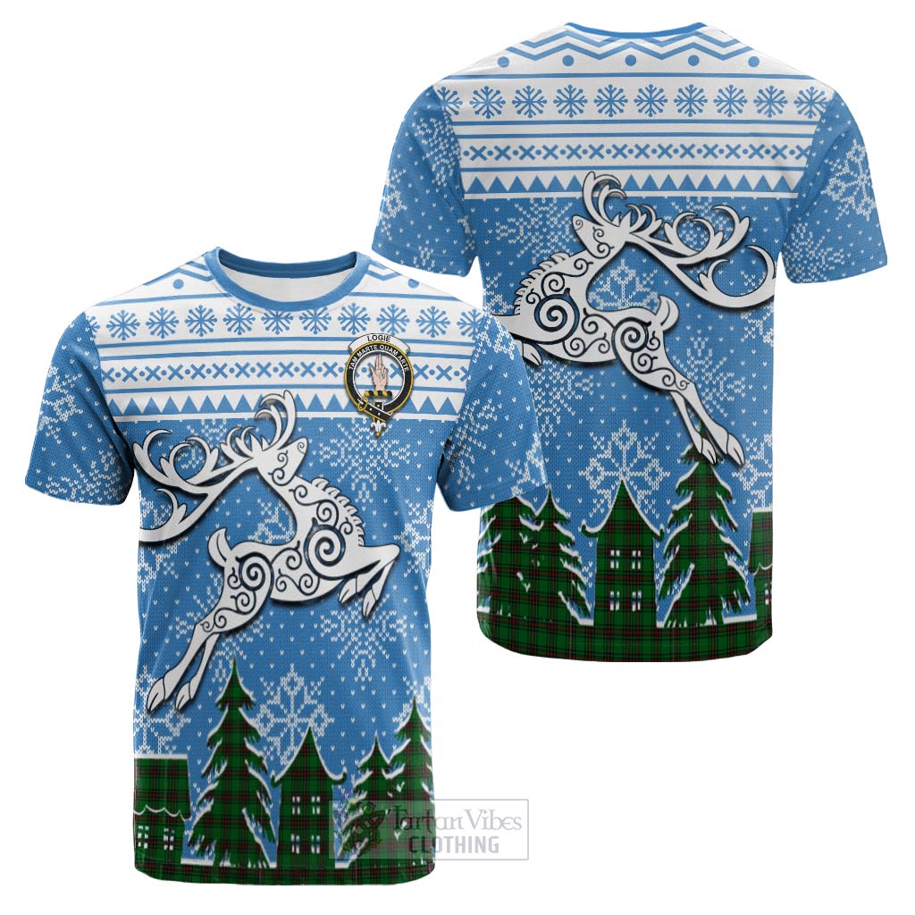Logie Clan Christmas Cotton T-shirt Celtic Reindeer Style Kid's Shirt - Tartan Vibes Clothing