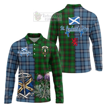 Logie Tartan Long Sleeve Polo Shirt Happy St. Andrew's Day Half Tartan Style Unisex - Tartan Vibes Clothing
