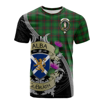 Tartan Vibes Clothing Logie Tartan Family Crest Cotton T-shirt Lion Rampant Royal Thistle Shield Celtic Inspired