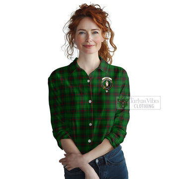 Logie Tartan Women's Casual Shirt with Family Crest and Bearded Skull Holding Bottles of Whiskey Female - Tartan Vibes Clothing