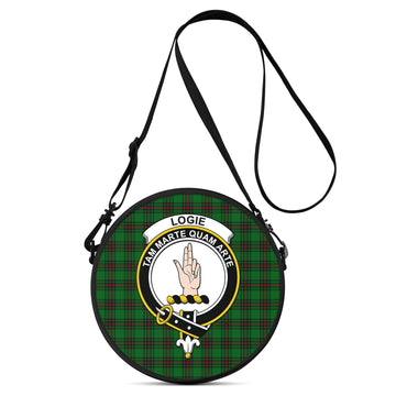 Logie Tartan Round Satchel Bags with Family Crest