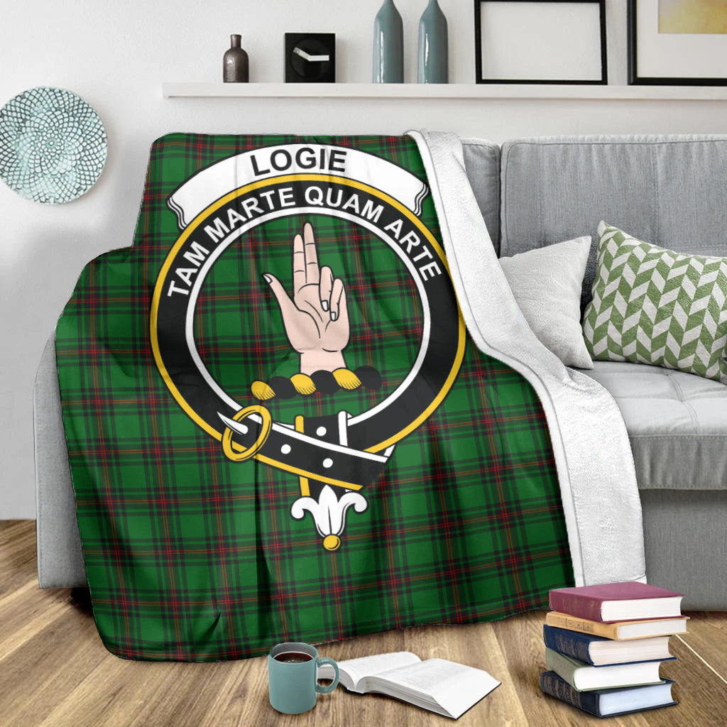 Logie Tartan Blanket with Family Crest X-Large 59 x 79 inches 150 x 200 cm - Tartan Vibes Clothing